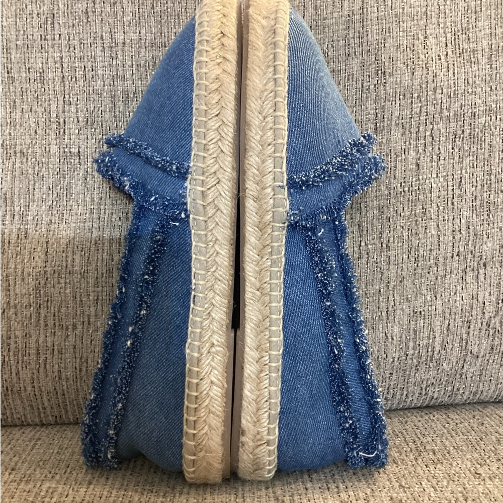 Saks Fifth Avenue Blue Denim Frayed Espadrille Flats - Picture 10 of 13